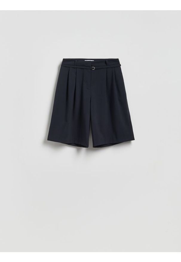 Reserved - Szorty z wiskozą - granatowy. Kolor: niebieski. Materiał: wiskoza