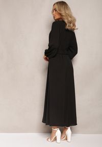 Renee - Czarna Sukienka Maxi o Swobodnym Kroju z Guzikami i Paskiem z Metaliczną Klamrą Ferian. Kolor: czarny. Materiał: materiał. Długość: maxi #5