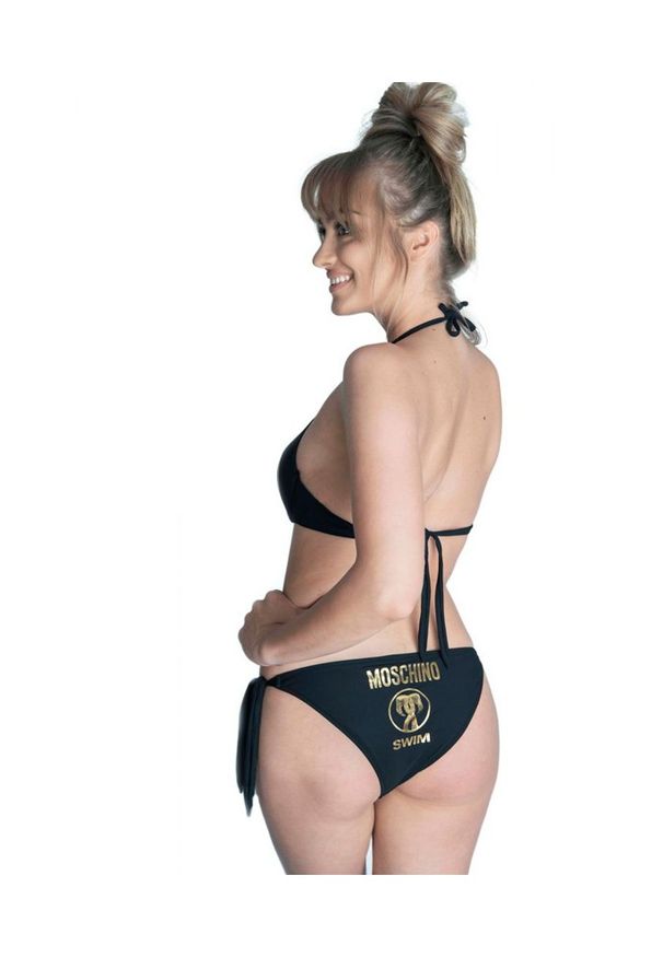 MOSCHINO SWIM Góra od bikini złote logo, Rozmiar S. Kolor: czarny. Materiał: materiał, poliamid. Wzór: gładki