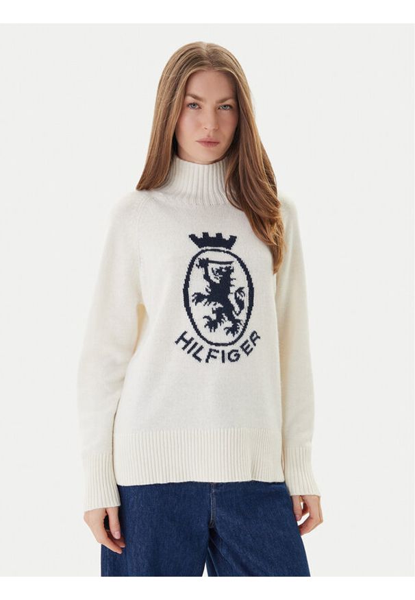 TOMMY HILFIGER - Tommy Hilfiger Golf WW0WW46434 Écru Regular Fit. Typ kołnierza: golf. Materiał: bawełna