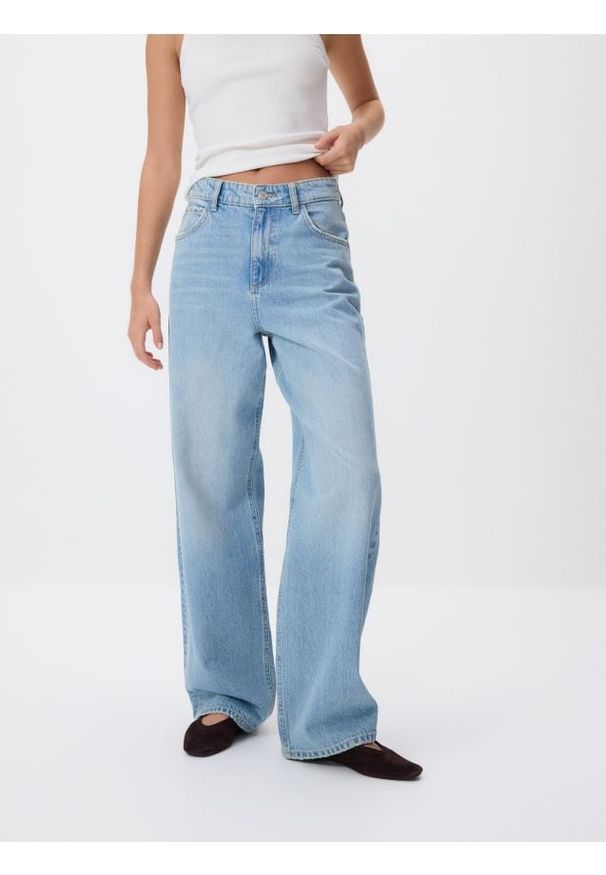 Reserved - Jeansy wide leg - niebieski. Kolor: niebieski