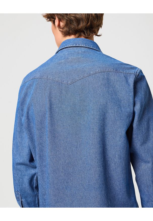 Wrangler - WRANGLER LS WESTERN SHIRT MĘSKA KOSZULA ELEGANCKA BARREL BLUE 112350488 W556015512. Styl: elegancki