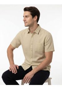 Koszula Weekendowa z Lnem, Krótki Rękaw - Brave Soul - Beżowa. Okazja: na co dzień. Kolor: brązowy, wielokolorowy, beżowy. Materiał: bawełna, len. Długość rękawa: krótki rękaw. Długość: krótkie. Styl: casual #5