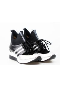 Inna - Sneakersy skórzane na koturnie czarne srebrne Aga. Kolor: wielokolorowy, czarny, srebrny. Materiał: skóra. Obcas: na koturnie. Wysokość obcasa: średni #5