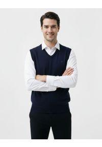 Wełniana Kamizelka - Pako Jeans - Granatowa. Okazja: na co dzień. Typ kołnierza: dekolt w kształcie V. Kolor: niebieski. Materiał: wełna, poliester. Sezon: zima, jesień. Styl: casual, elegancki, klasyczny #3