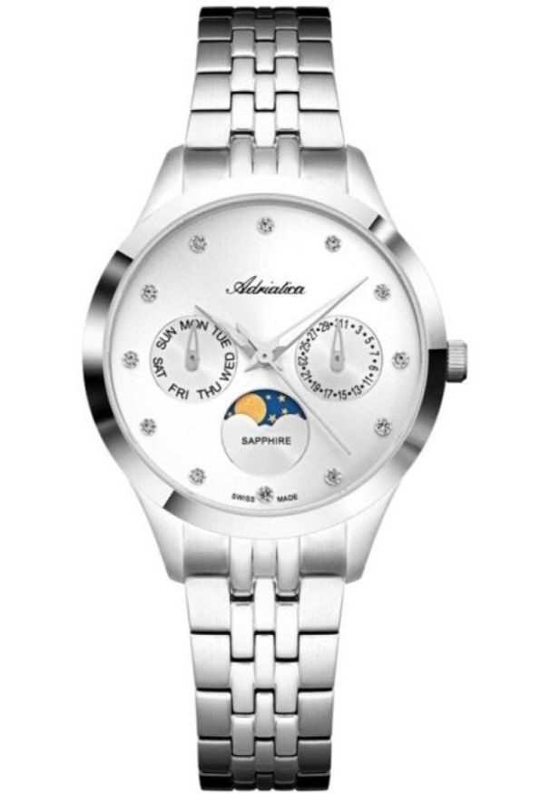 Zegarek damski Adriatica A3833.5143QF CYRKONIE srebrny. Kolor: srebrny