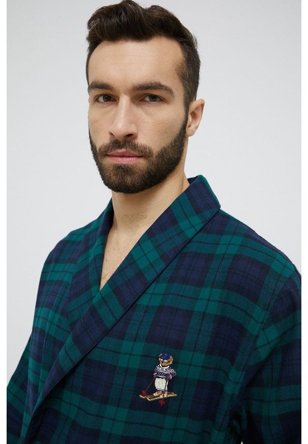 Polo Ralph Lauren - Szlafrok bawełniany. Typ kołnierza: polo. Kolor: zielony. Materiał: bawełna