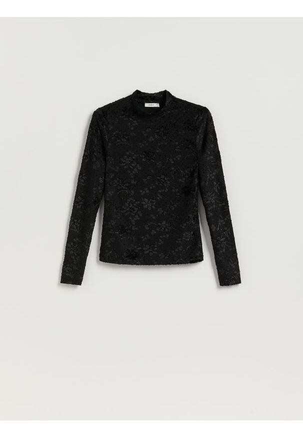 Reserved - Longsleeve w kwiatowy wzór - czarny. Kolor: czarny. Długość rękawa: długi rękaw. Wzór: kwiaty