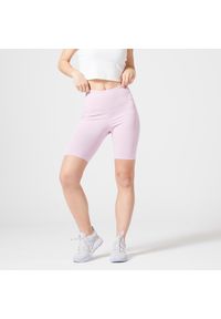 DOMYOS - Legginsy krótkie fitness damskie Domyos 520. Stan: podwyższony. Kolor: różowy. Materiał: poliester, elastan, bawełna, materiał. Długość: krótkie. Sport: fitness