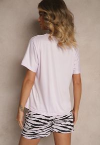 Renee - Fioletowy Komplet Piżamowy z Bawełny T-shirt i Szorty z Motywem Zebry Milaria. Kolor: fioletowy. Materiał: bawełna. Wzór: motyw zwierzęcy