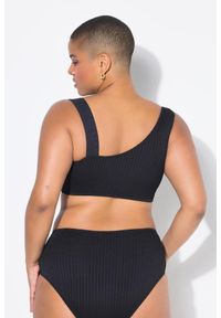 ULLA POPKEN - Damska Góra od bikini jedno ramię miękkie miseczki faktura w&nbsp. Kolekcja: plus size. Kolor: czarny. Materiał: poliester, elastan, poliamid, materiał. Wzór: paski