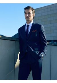 Reserved - Marynarka slim fit w micro kratę - granatowy. Kolor: niebieski. Materiał: wiskoza, elastan, tkanina #1