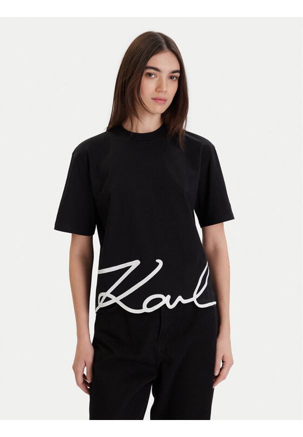 Karl Lagerfeld - KARL LAGERFELD T-Shirt A1W17013 Czarny Relaxed Fit. Typ kołnierza: dekolt w karo. Kolor: czarny. Materiał: bawełna