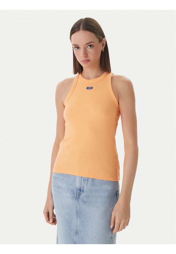 Hugo - HUGO Top Easy 50508857 Pomarańczowy Slim Fit. Kolor: pomarańczowy. Materiał: bawełna
