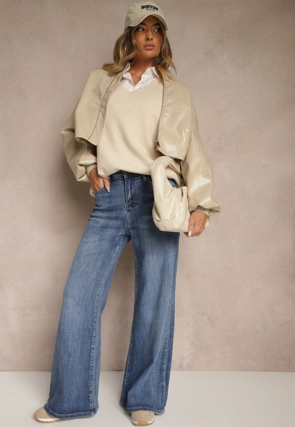 Renee - Niebieskie Jeansy High Waist z Szeroką Nogawką Elzaria. Okazja: na co dzień. Stan: podwyższony. Kolor: niebieski. Styl: klasyczny, casual, elegancki