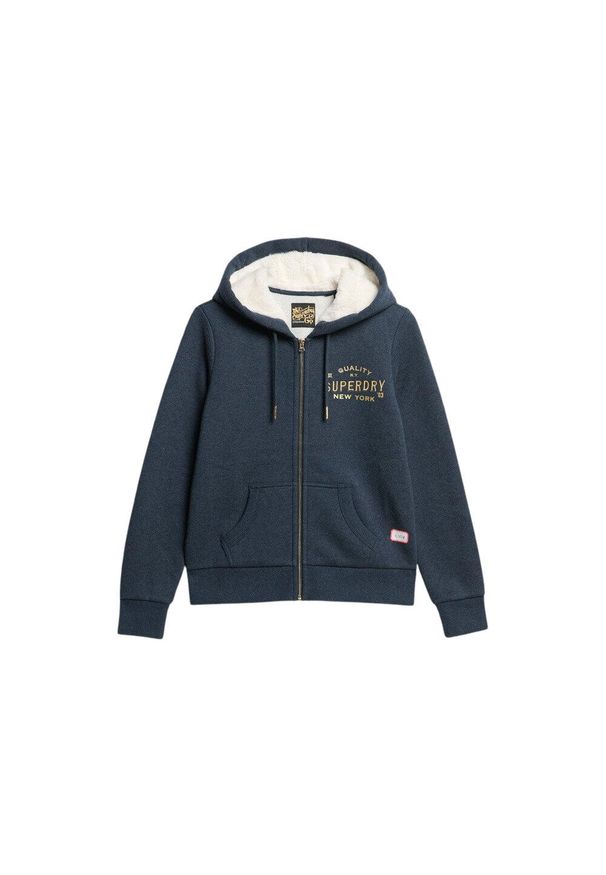 Kurtka z kapturem z zamkiem i metalowym logo dla kobiet Superdry Luxe. Typ kołnierza: kaptur. Kolor: niebieski