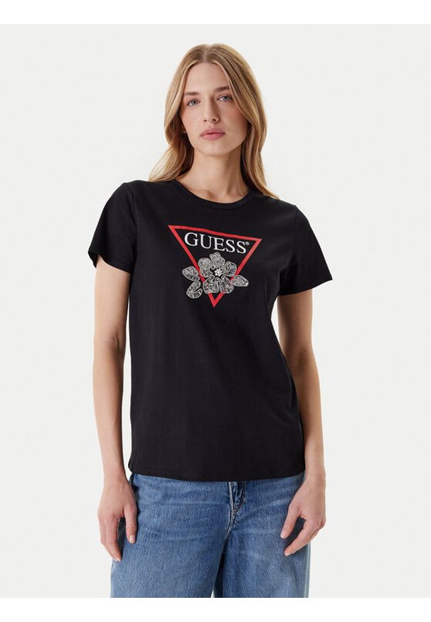 Guess T-Shirt W5YI38 I3Z14 Czarny Regular Fit. Kolor: czarny. Materiał: bawełna