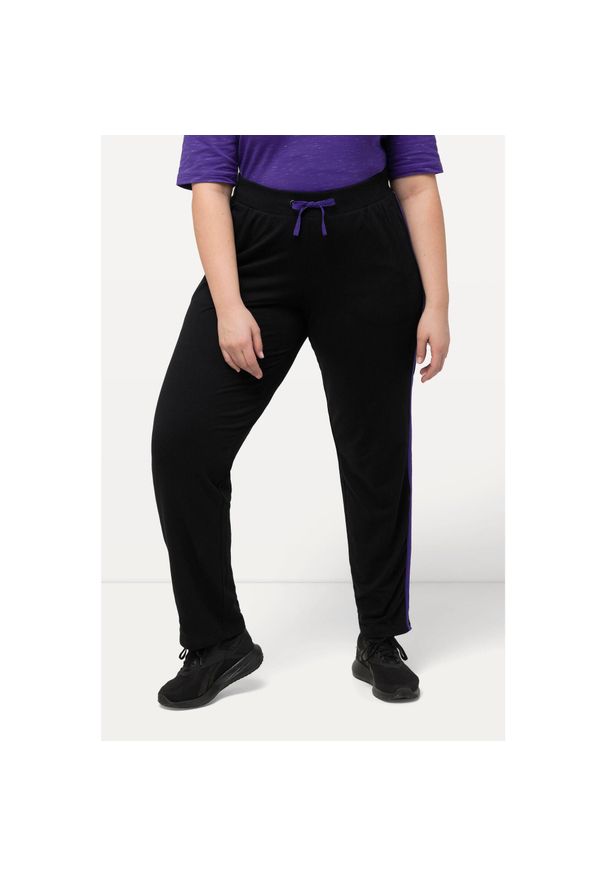 ULLA POPKEN - Damskie Spodnie dresowe paski elastyczny ściągacz kieszenie. Kolekcja: plus size. Kolor: czarny. Materiał: bawełna, materiał, elastan. Długość: długie. Wzór: paski