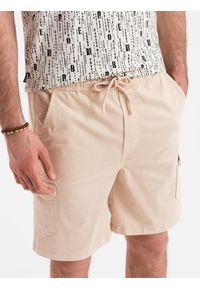 Ombre Clothing - Spodenki męskie bawełniane cargo z elastycznym pasem – beżowe V3 OM-SRCG-0190 - XXL. Okazja: na co dzień. Kolor: beżowy. Materiał: bawełna. Sezon: lato. Styl: casual #5