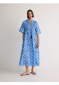Reserved - Bawełniana sukienka - niebieski. Kolor: niebieski. Materiał: bawełna