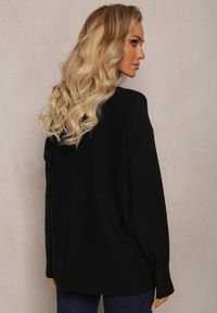 Renee - Czarny Sweter z Miękkiej Dzianiny Aldozia. Kolor: czarny. Materiał: dzianina. Długość rękawa: długi rękaw. Długość: długie. Styl: klasyczny