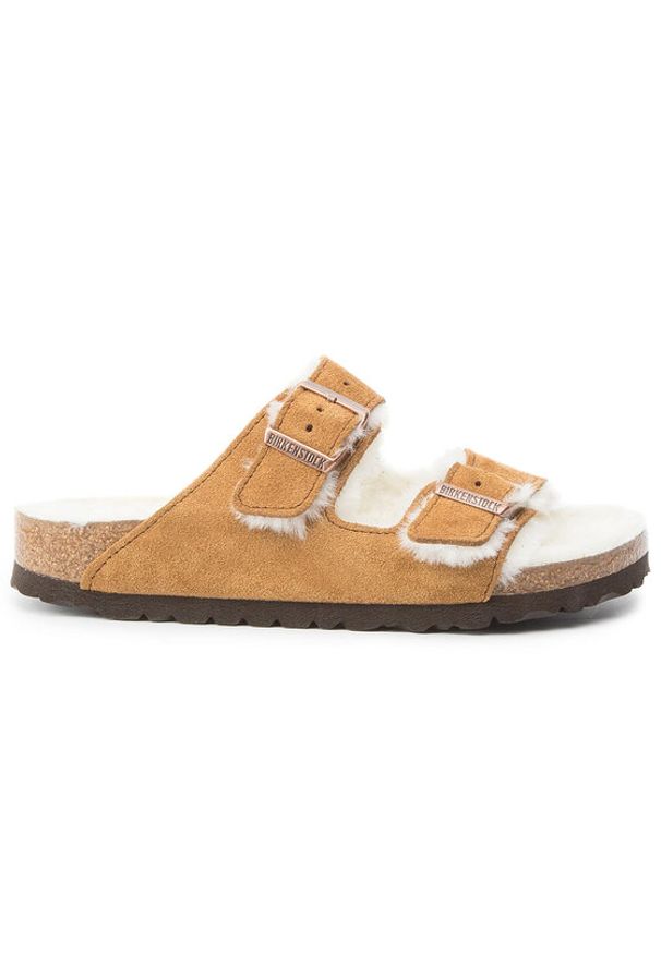 Birkenstock Kapcie Arizona Fur 1001135 Brązowy. Kolor: brązowy. Materiał: welur, skóra
