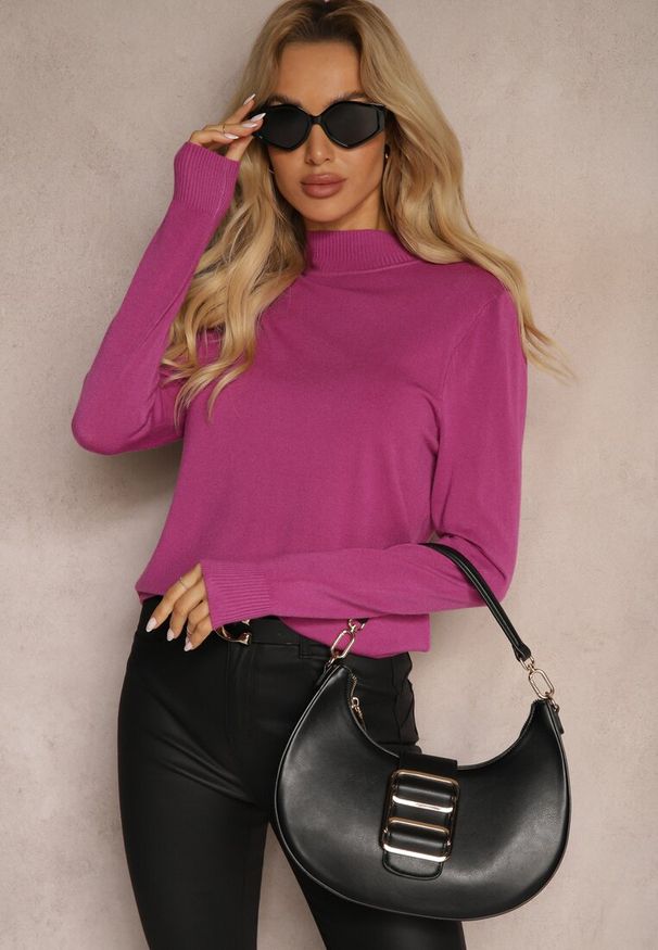 Renee - Fioletowy Casualowy Golf Arlotta. Okazja: na co dzień. Typ kołnierza: golf. Kolor: fioletowy. Materiał: jedwab, jeans, poliester, poliamid. Styl: casual