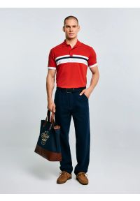 Big-Star - Spodnie męskie loose z dodatkiem lnu granatowe Patrik 403. Okazja: na co dzień. Kolor: niebieski. Materiał: len. Wzór: haft, paski, ze splotem. Styl: casual, elegancki #5