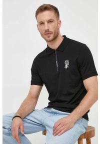 Karl Lagerfeld polo bawełniane kolor czarny z nadrukiem. Typ kołnierza: polo. Kolor: czarny. Materiał: bawełna. Długość: krótkie. Wzór: nadruk #1