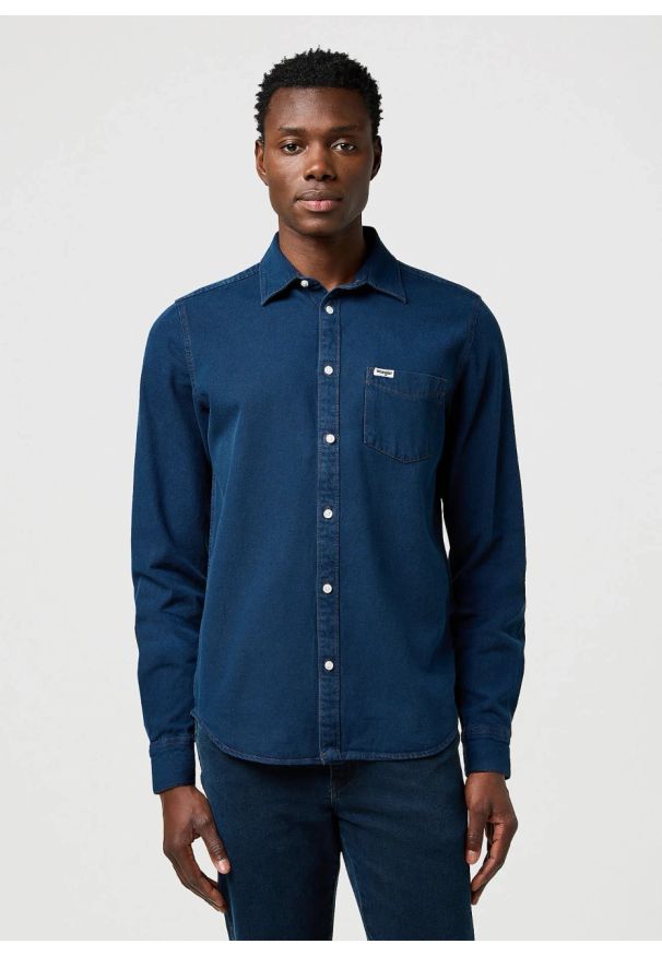 Wrangler - MESKA KOSZULA JEANSOWA WRANGLER 1 PKT SHIRT BLUE OXIDE 112371548. Materiał: jeans