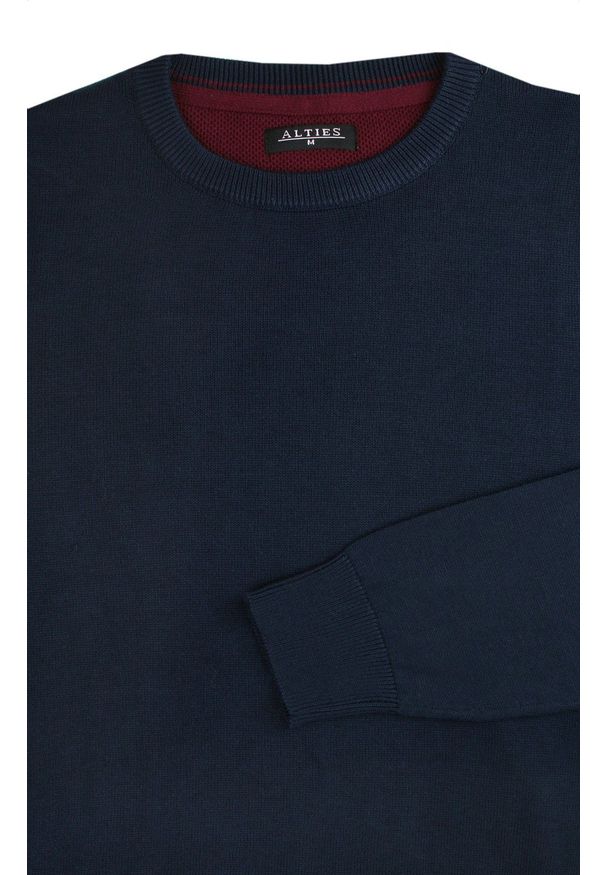 Męski Sweter z Okrągłym Dekoltem (U-Neck) - Alties - Ciemnoniebieski. Okazja: na co dzień, na spotkanie biznesowe. Kolor: niebieski. Materiał: bawełna. Styl: biznesowy, elegancki, casual