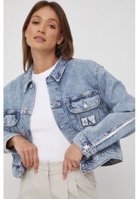 Calvin Klein Jeans kurtka jeansowa damska przejściowa. Okazja: na co dzień. Kolor: niebieski. Materiał: bawełna. Styl: casual