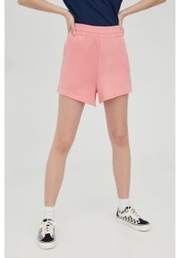 Fila szorty damskie kolor różowy gładkie high waist. Stan: podwyższony. Kolor: różowy. Materiał: dzianina. Wzór: gładki #3