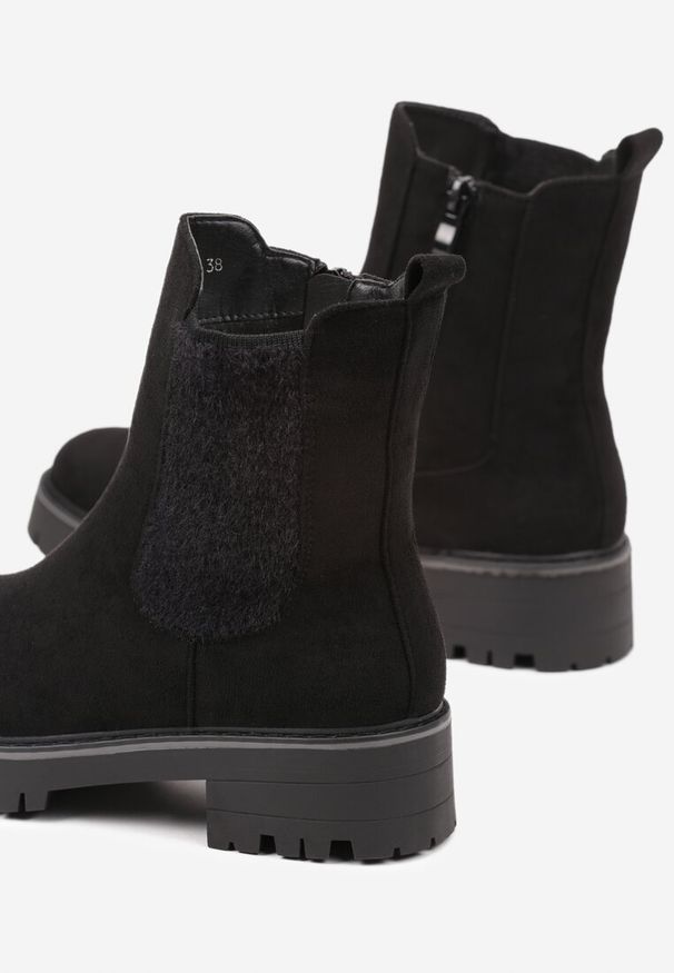 Born2be - Czarne Płaskie Botki w Stylu Sztybletów z Elastyczną Wstawką Belarielle. Okazja: na co dzień. Kolor: czarny. Materiał: jeans. Obcas: na obcasie. Styl: elegancki, casual. Wysokość obcasa: niski