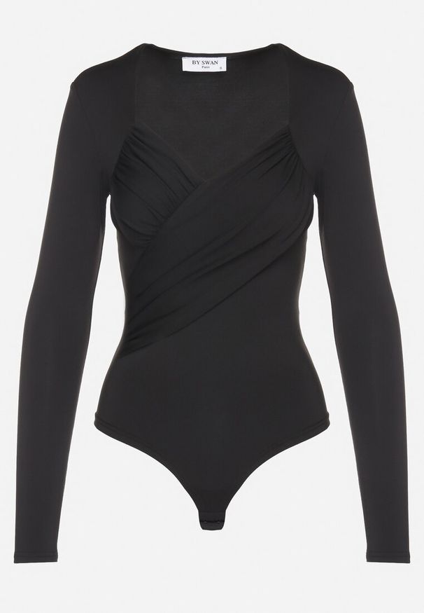Born2be - Czarne Body Eleganckie z Marszczeniem Ziellea. Okazja: na co dzień. Kolor: czarny. Materiał: jeans. Długość rękawa: długi rękaw. Długość: długie. Styl: elegancki
