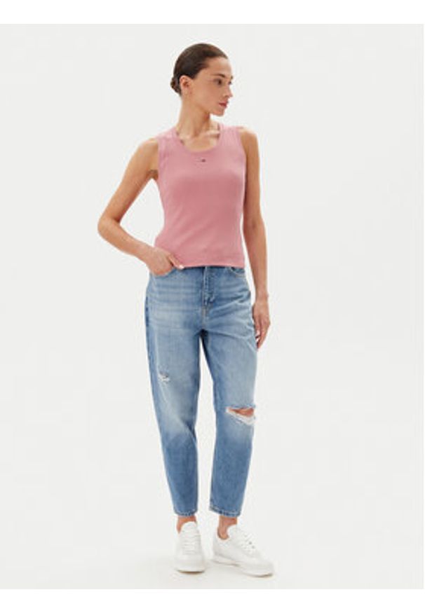 Tommy Jeans Top Essential DW0DW20673 Różowy Slim Fit. Kolor: różowy. Materiał: bawełna