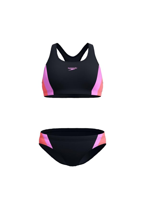 Strój kąpielowy damski dwuczęściowy Speedo Colourblock Splice 2.0. Kolor: fioletowy, czarny, wielokolorowy