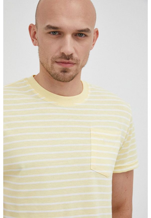 Pepe Jeans t-shirt męski kolor żółty wzorzysty. Kolor: żółty. Materiał: włókno, dzianina
