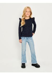 Sinsay - Koszulka z długimi rękawami i ozdobnymi falbanami - granatowy. Kolor: niebieski. Długość rękawa: długi rękaw. Długość: długie #1