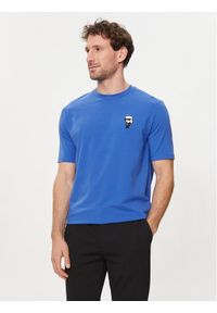 Karl Lagerfeld - KARL LAGERFELD T-Shirt 755027 542221 Niebieski Regular Fit. Typ kołnierza: dekolt w karo. Kolor: niebieski. Materiał: bawełna