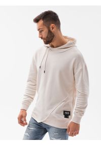 Ombre Clothing - Bluza męska hoodie z przeszyciami - kremowa V1 B1187 - XXL. Kolor: biały. Materiał: bawełna, dzianina, poliester