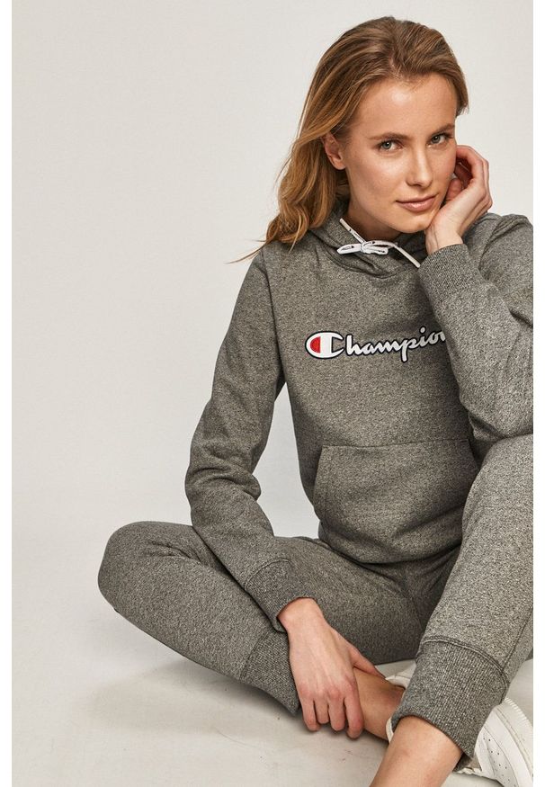Champion - Bluza bawełniana. Okazja: na co dzień. Kolor: szary. Materiał: bawełna. Długość rękawa: długi rękaw. Długość: długie. Wzór: aplikacja. Styl: casual
