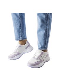 Inna Biało-fioletowe sportowe sneakersy Tornano białe. Nosek buta: okrągły. Kolor: biały. Materiał: guma
