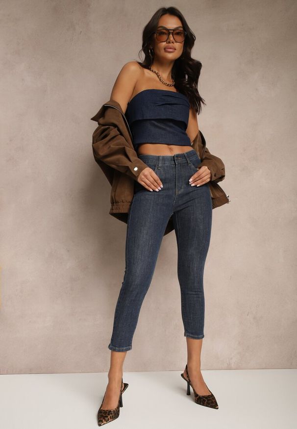 Renee - Granatowe Dopasowana Jeansy Skinny z Bawełną o Długości 3/4 Baliera. Okazja: na co dzień, na spacer. Kolor: niebieski. Styl: klasyczny, casual