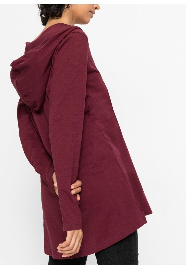 bonprix - Długi shirt z kapturem. Typ kołnierza: kaptur. Kolor: czerwony. Materiał: bawełna. Długość rękawa: długi rękaw. Długość: długie