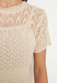 Born2be - Beżowa Ażurowa Sukienka z Wiskozą Zoriena. Okazja: na co dzień. Kolor: beżowy. Materiał: wiskoza. Długość rękawa: na ramiączkach. Wzór: ażurowy. Typ sukienki: proste. Styl: casual, elegancki, boho #5