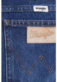 Wrangler szorty jeansowe damskie kolor granatowy gładkie high waist. Stan: podwyższony. Kolor: niebieski. Materiał: jeans. Wzór: gładki. Styl: klasyczny #4