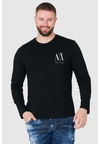 Armani Exchange - ARMANI EXCHANGE Czarny longsleeve męski z małym logo. Kolor: czarny. Materiał: prążkowany. Długość rękawa: długi rękaw