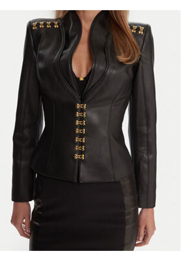Elisabetta Franchi Kurtka z imitacji skóry GI-187-57E2-V680 Czarny Slim Fit. Kolor: czarny. Materiał: syntetyk