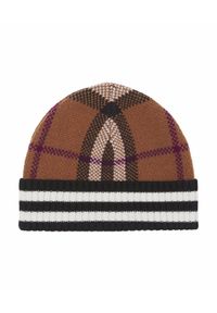Burberry - BURBERRY - Kaszmirowa czapka w kratkę. Kolor: beżowy. Materiał: kaszmir. Wzór: kratka